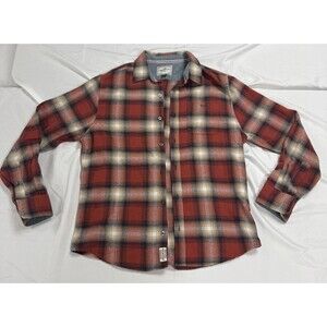 Men’s Flag & Anthem Plaid Flannel Size Medium Short - Red, Blue, & Tan